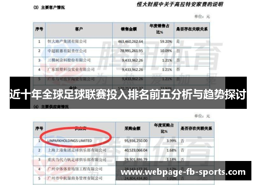 近十年全球足球联赛投入排名前五分析与趋势探讨 近十年全球足球联赛投入排名前五分析与趋势探讨
