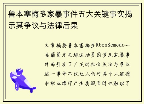 鲁本塞梅多家暴事件五大关键事实揭示其争议与法律后果
